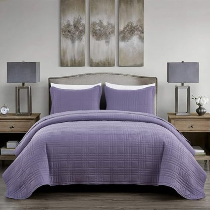 Chezmoi Collection Kingston King Size Bedspread Set, 3-Piece Dusty Purple Oversized Quilted Microfiber Lightweight Bedspread Coverlet (118"x106") for All Seasons - color: Dusty Purple, size: King