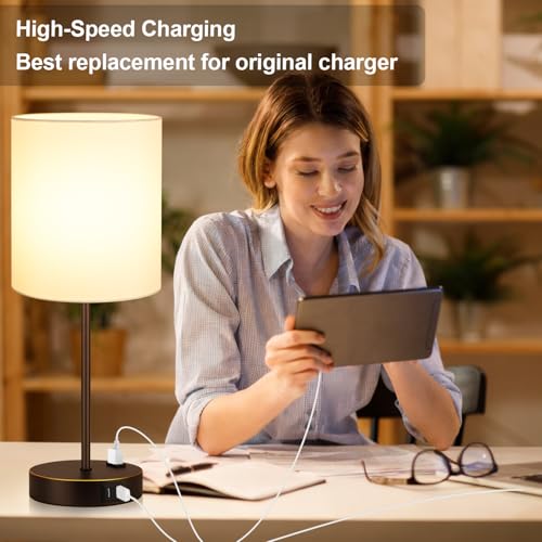 Lynnoland 2 Pack Touch Control Table Lamps with 2 USB & AC Outlet, 3-Way Dimmable Bedside Nightstand Lamps for Bedroom Living Room Nursery, 800 Lumens 3000K Warmlight Bulbs Included - color: (2 Pack)White & Brown and Gold(Base)-3000K Bulbs Included