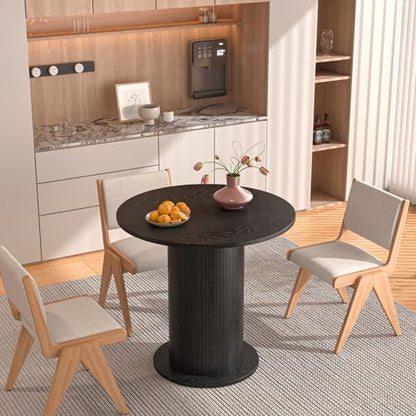 31.5 inch Round Dining Table for 2, Modern Farmhouse Kitchen Table | Small Circle Dining Tables with Wood Strip Base for Kitchen Living Room - color: Black