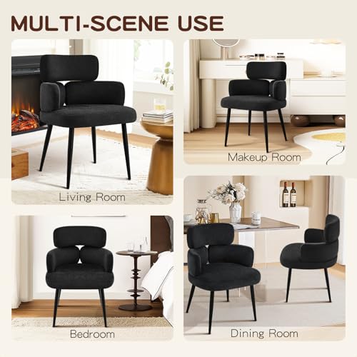 Accent Dining Chair with Arms,Set of 6 Modern Upholstered Desk Chair with Soft Fabric Black Metal Legs, Comfy Spacious Seat & Back for Dining Room/Living Room/Bedroom, Black - color: Black, size: Set of 6