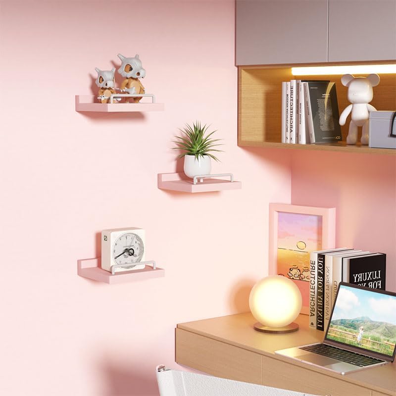 RYOFOBETTO Small Floating Shelf, 6X6 Inches Farmhouse Wall Shelves for Living Room, Bedroom, Picture Frames, Plants, Kitchen, Set of 3 (Pink and White) - color: Pink and White, size: 6"