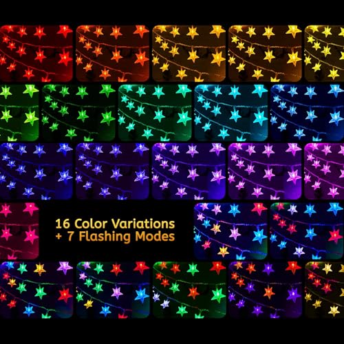 Minetom Star String Lights Battery Operated - 17 ft 50 LED Color Changing Star Fairy Light with Remote and Timer, 16 Single Colors and 7 Modes Starry Lights for Bedroom Dorm Christmas Halloween Decor - color: RGB (Red, Green, Blue), size: 1 Pack