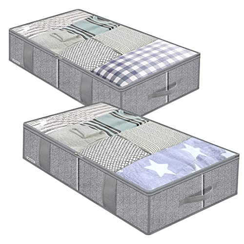 Onlyeasy Breathable Under Bed Storage Bags with 4 Reinforced Handles and Sturdy Side Wall, 2 Pack Eco-friendly Underbed Clothing Blankets Organizer with 2 Strong Zippers, Herringbone Grey, MXRUBBSS2P - color: Upgraded Firm Side Wall - Herringbone Grey