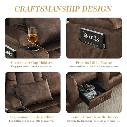 Loveseat Recliner Sofa,RV Wall Hugger Recliners with Flip-up Console,Reclining Loveseat Sofa Recliner with Cup Holders/Lumbar Pillows for Small Spaces,RV Furniture (Chestnut,68" 2-Seater) - color: Chestnut, size: 68" 2-Seater