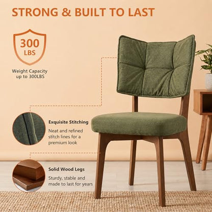 YOUNIKE Wood Frame Green Dining Chair, Chenille Fabric, Single Pack | Modern Ergonomic Upholstered Kitchen & Dining Room Chairs, Double-Layer Backrest, Comfy Soft Cushion, Easy to Assembly - color: Green