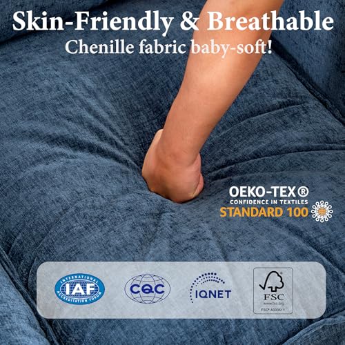 50 Inch Loveseat Sofa | Comfy Small Couch for Bedroom, Living Room, Office | Mini 2 Seater Sofa in a Box | Deep Seat with Double Layer Upholstered Cushion, Removable Cover, Chenille Fabric | Blue - color: Blue, size: 50Inch