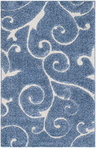 SAFAVIEH Florida Shag Collection Accent Rug - 2'3" x 5', Light Blue & Cream, Scroll Design, Non-Shedding & Easy Care, High-Low Plush Pile, Ideal for Bedroom, Foyer, Hallway (SG455-6011) - color: Light Blue/Cream, size: 2'3" x 5' (Rectangular)