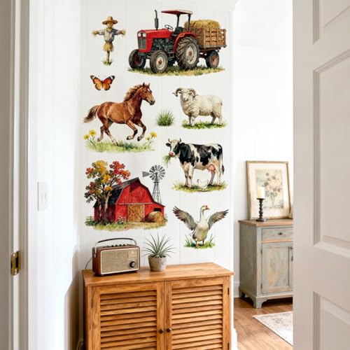 Farm Animal Wall Decals, Wall Stickers Decor | 2 Sheets 11.8"x37.8" Vinyl Removable Peel and Stick Murals, Plant Decor for Bedroom, Bathroom, Office, Classroom & Home - style: Farm Animal