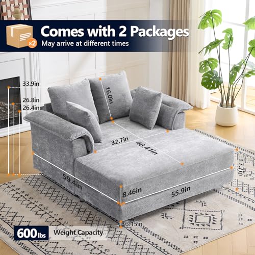 VINGLI Modern Floating Chaise Lounge Chair with Acrylic Legs, Upholstered Cushion Deep Seat Lounge Sofa with Iron-Wood KD Frame, Pillow Armrest, Accent Chair for Living Room, Play Room Apartment - color: Blue Grey, style: Modern