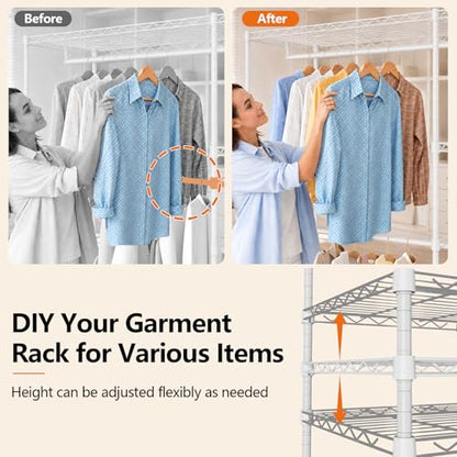 Clothes Rack with Adjustable Wire Shelves & Hanging Rods, White | Portable Clothing Garment Rack for Hanging Clothes, Freestanding Closet Organizer, Heavy Duty, Max Load 700Lbs - color: White