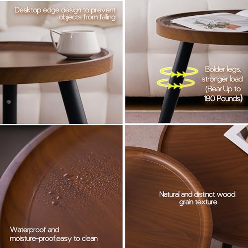 2-Piece Walnut Coffee Table,Durable Mid Century Small Round Coffee Tables for Living Room,Easy Assembly Modern Nesting Coffee Tables Set,Circle Side Tables for Sofa Bedside Balcony - color: Walnut