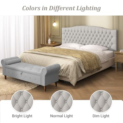 Furpopup Velvet King Size Headboard Only, Upholstered Wall Mount Light Gray | 2 ways to use:Wall-mounted (for adjustable bed) and bed frame mounted, Easy to assemble, Classic button design headboard - color: Light Gray/Taupe-velvet, size: King