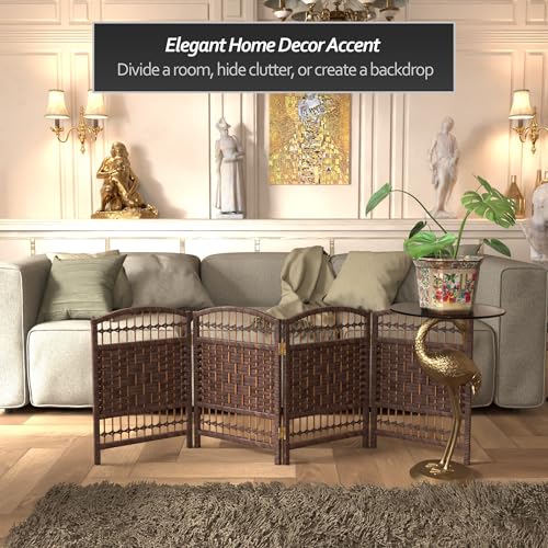 Red Lantern 2 ft. Short Fiber Weave Folding Screen - Dark Mocha - 4 Panels - color: Dark Mocha, size: 4 Panel