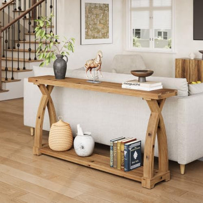 Wood Console Table for Entryway, 63" Entryway Table with Storage | Farmhouse Narrow Long Sofa Table with 2-Tier Shelves, Couch Table Behind Sofa for Entrance, Foyer, Living Room, Rustic Brown - color: Rustic Brown