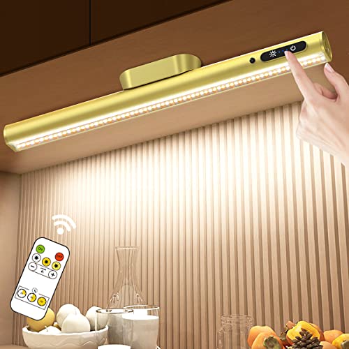 Hapfish Battery Powered Operated Wall Strip Lights, Magnetic LED Light Bar | Rechargeable with Remote, Dimmable Desk Lamp, Under Cabinet Lighting Wireless for Mirror Closet Picture Room Kitchen - Gold - color: Gold, size: Without Motion Sensor
