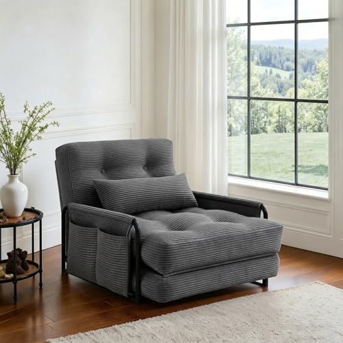 4-in-1 Folding Sofa Bed,Convertible Sofa Bed with Pillow Foldable Mattress and Back Support,Convertible Modular Sofa with Double Side Pockets for Living Room/Bedroom,Single(Grey) - color: Grey, size: Single