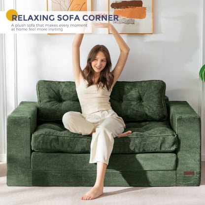 MAXYOYO Folding Sofa Bed, Convertible Sleeper Loveseat with Pillows | 2-Person Fold-Out Loveseat, Convertible Sleeper Bed with Supportive Pillows for Relaxing or Guests, Dark Green - color: Dark Green
