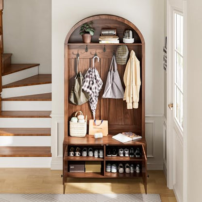 Mxtxmy Hall Tree with Bench and Shoe Storage 78.74" Coat Rack with 7 Hooks | Farmhouse Entryway Bench with Adjustable Shelf,4-in-1,Tall Hall Tree with Arch Storage Cubby Furniture Organizer for Hallway - size: 78.74"H
