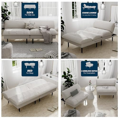 Ribilake 2 Sets 70" Futon Sofa Bed, 4 1 Multi-Function Couch Sleeper with Adjustable Backrest, Modern Convertible Futon, Recliner Small Loveseat for Living Room, Beige - color: Beige, size: 2 Sets