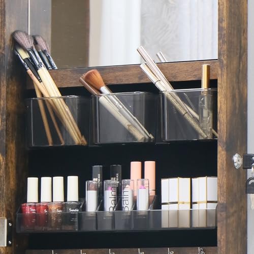 Full Length Mirror Jewelry Armoire Jewelry Cabinet - 2-in-1 Organizer for Makeup and Jewelry Lockable Storage Over The Door Mirror With Jewelry Storage- Rustic Brown - color: Rustic Brown, size: 43.3*14.6 Standard Mirror