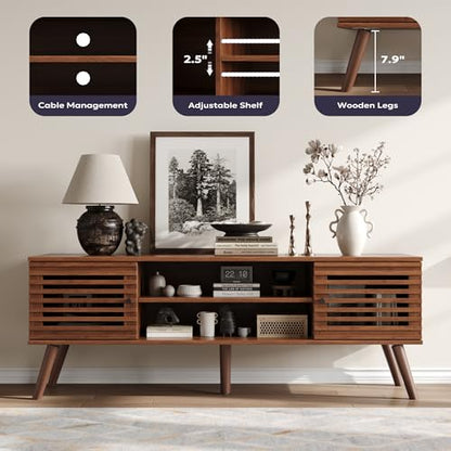 Furnify 53" Mid Century Modern TV Stand for 50/55/60 inch TV, Walnut - color: Walnut, size: 53" L