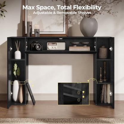 43" Fluted Modern Console Table with Storage, Narrow Entryway Table, Black | Skinny Console Tables for Entryway, Small Entryway Table, Farmhouse Sofa Table Behind Couch for Living Room,Hallway,Entrance - color: Black
