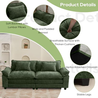 86" Modular Sectional Sofa, Comfy Loveseat Deep Cloud Couch | Couches for Living Room, Modular Couch, Deep and Wide Seat, Chenille Sofa Sleeper with Throw Pillows, Green - color: Green, size: 86 Inch