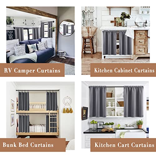 XTMYI Small Window Curtains for Bathroom,Waterproof Short Blackout Kitchen Curtains 24 Inch Length Sets for Cafe,Grey - color: Grey, size: 30"W x 24"L (Pack of 2)