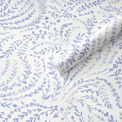 Peel and Stick Wallpaper Boho Blue Contact Paper Modern Botanical Wall Paper Waterproof Self Adhesive Removable Wallpaper for Bathroom Bedroom Kitchen Living Room Vinyl 17.3"x78.7" - color: Blue Purple, size: 17.3" x 78.7"