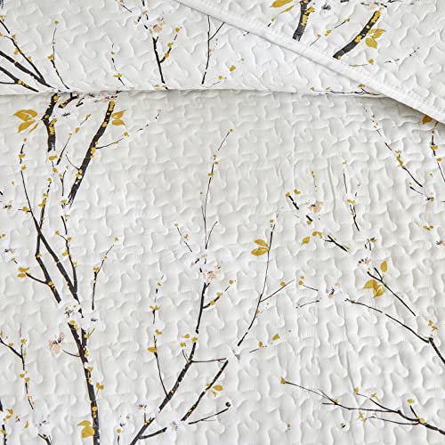 Quilt Set Twin Size Cream White with Black Branch Bedding Set 88x88 Soft Microfiber Lightweight Coverlet Bedspread Summer 2 Pc Bed Cover for (1 Quilt+ 1 Shams) - color: Cream, size: Twin(68x86)