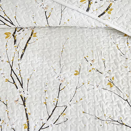 Quilt Set Twin Size Cream White with Black Branch Bedding Set 88x88 Soft Microfiber Lightweight Coverlet Bedspread Summer 2 Pc Bed Cover for (1 Quilt+ 1 Shams) - color: Cream, size: Twin(68x86)