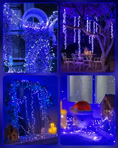 Minetom Fairy Lights Battery Operated, Twinkle String Lights Waterproof Silver Wire 5 Feet 60 Led Firecracker Starry Lights for DIY Wreath Home Wedding Party Bedroom Mason Jar Holiday Christmas, Blue - color: Blue