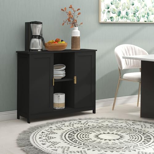 TaoHFE Black Buffet Cabinet,Modern Narrow Sideboard Buffet Cabinet | Wooden Side table With Storage,Black Accent Cabinets For Living Room - color: Black