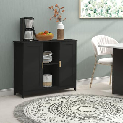 TaoHFE Black Buffet Cabinet,Modern Narrow Sideboard Buffet Cabinet | Wooden Side table With Storage,Black Accent Cabinets For Living Room - color: Black