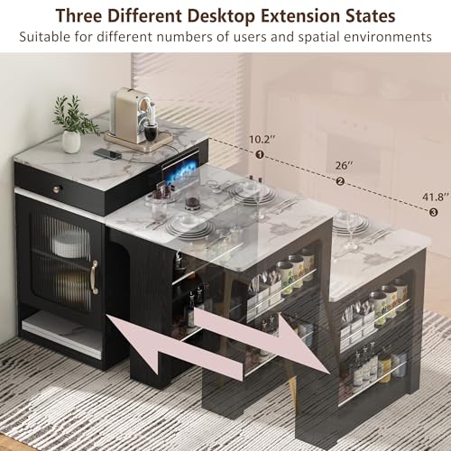 59.5" Kitchen Island with Extendable Dining Table, Kitchen Storage Table with Double-Sided Storage & 2 Drawers, Power Outlet, Side Open Shelves, for Dining Room (Black3) - color: Black3