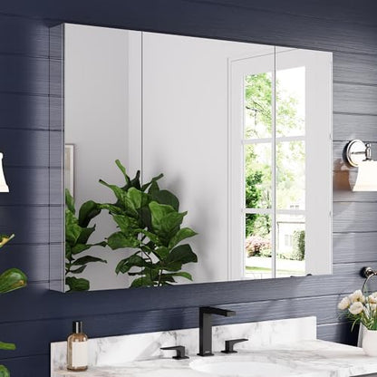48"x36" Medicine Cabinet with Mirror & Soft Close Hinges, Surface Mount or Recessed Medicine Cabinet with Adjustable Shelves, Bathroom Wall Medicine Cabinet with Storage, Aluminum Alloy Frame, Combo - size: 48" x 36"
