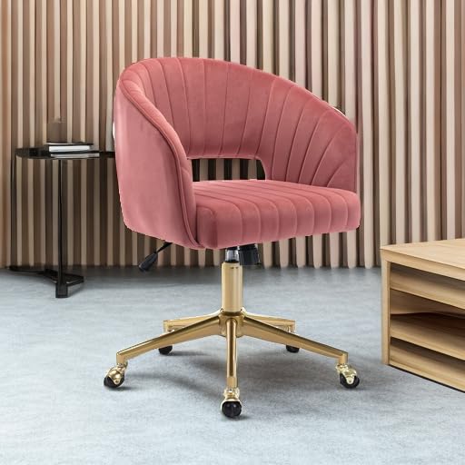 Eifizek Velvet Office Desk Chair, Modern Adjustable Home Desk Chair with Wheels, Swivel Vanity Chair for Bedroom, Office, Vanity Study (Bean Paste Red) - color: Bean Paste Red