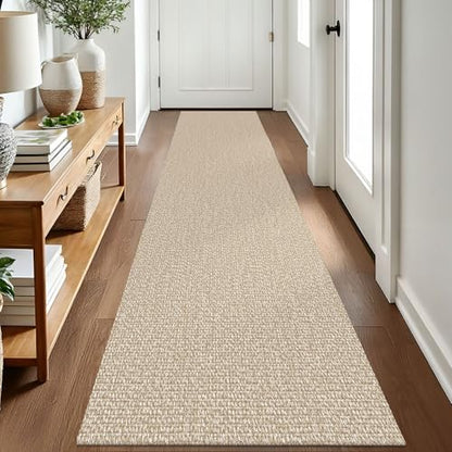Washable Runner Rug, Non Slip Entryway Runner, 2x8 Ft, Sand/Beige | Washable Braided Runner Carpet, Non Slip Rubber Dot Backed, For Hallway, Kitchen, Entryway, Bedroom, Laundry Room, Foyer