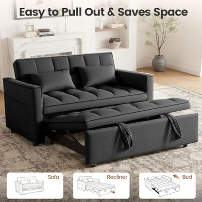 Sleeper Sofa Bed with Adjustable Backrest & Side Pockets, Black | Adjustable Backrest & Side Pockets,Pull Out Sofa,Comfortable Fabric - color: S-black-mos