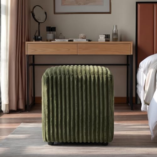 Modern Square Vanity Stool, Small Striped Pattern Ottoman, Cute Velvet Foot Stool, Tufted Fabric Footrest, Upholstered Vanity Chair, Stool for Makeup, Bedroom, Living Room (2, Square-Dark Green) - color: Square-dark Green