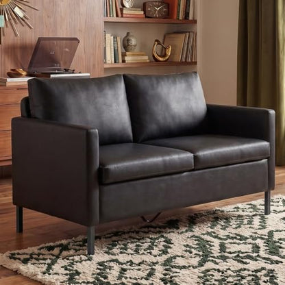 TYBOATLE Black Faux Leather Small Couch Loveseat, 2-Seater for Living Room | Love Seat, Mini Couch, Small Sofa, Modern Upholstered Design, Apartment, Dorm, Office, Bedroom, Compact Spaces - color: Black