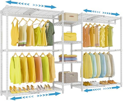 VIPEK X3 Expandable Heavy Duty Clothes Rack Closet Organizer System White | Large Freestanding Clothing Racks with Adjustable Shelves and Hanger Rods from 5'2" to 8', Reach-in & Walk-in Closet, 1210LBS - color: White, size: X3