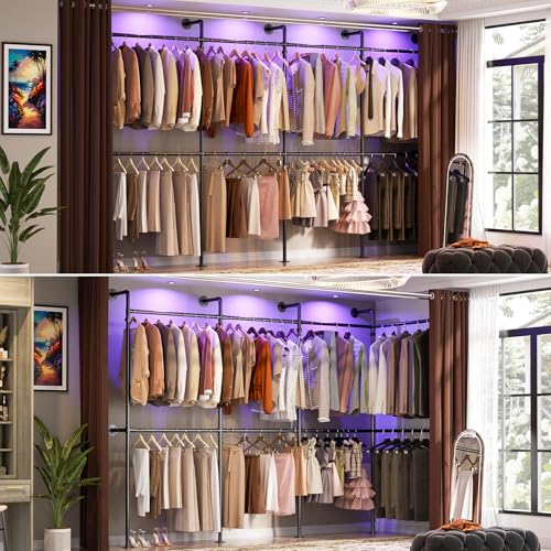 Aheaplus Industrial Pipe Clothing Rack, Reversible 13FT Clothes Rack for Hanging Clothes, Heavy Duty Garment Racks, Wall Mounted Closet Wardrobe, Corner L Shaped Walk-in Closet System, Black - size: 156.8 inches