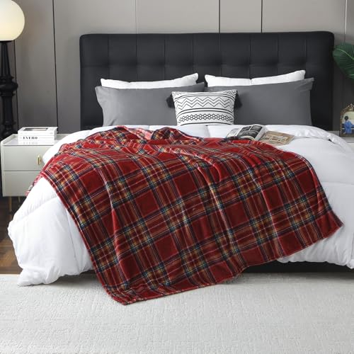 MERRYLIFE Dark Red Plaid Throw Blanket for Couch Bed Sofa Throw Size 50"60" | Grid Pattern, Ultra-Plush Soft, Decorative Colorful Travel Blanket, farmhouse, Gift Choice, Home Pet Use - color: Dark Red Plaid, size: 50"60"