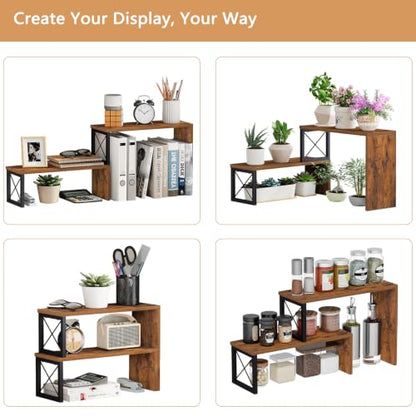 YINMIT Kitchen Countertop Organizer, 2 Tier Stackable Spice Rack | Cabinet Organizer Shelf, Counter Corner Shelves Organization and Storage for Pantry, Coffee Station, Bathroom, Rustic Brown
