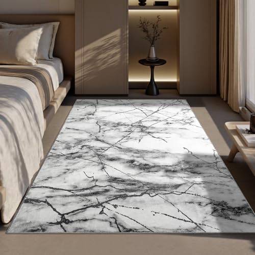 CRYPTOLITE Abstract Area Rug Washable Rug with Non-Slip Backing Low Pile Area Rugs for Living Room, Bedroom, Dining Room,4x6, Silver&Grey - color: Marble - Silver Grey, size: 4' x 6' (Rectangular)