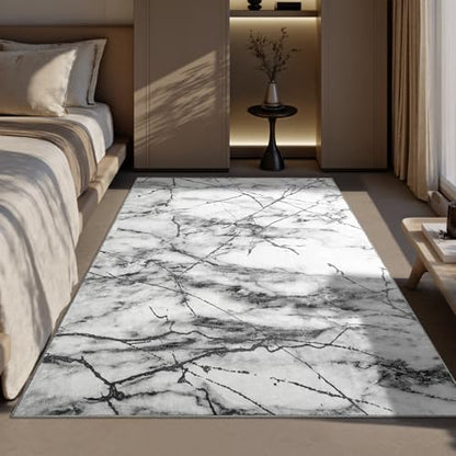 CRYPTOLITE Abstract Area Rug Washable Rug with Non-Slip Backing Low Pile Area Rugs for Living Room, Bedroom, Dining Room,4x6, Silver&Grey - color: Marble - Silver Grey, size: 4' x 6' (Rectangular)