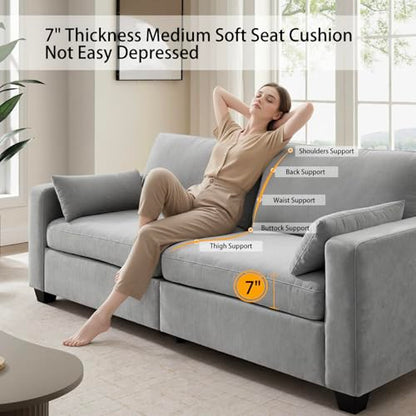 Modern Loveseat Sofa Chenille Fabric Couches (Gray) | Spring Cushions, Removable Cover, Solid Wood Frame, Wide Armrest, for Living Room, Small Space - color: Grey