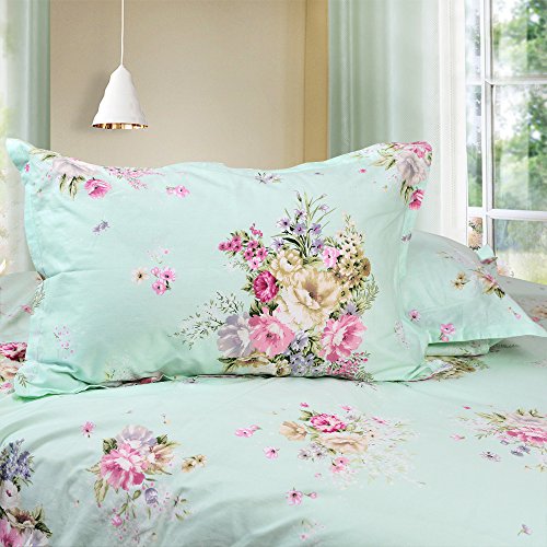 FADFAY Green Floral Duvet Cover Sets Vintage Flower Printed Bedding Ultra Soft 100% Cotton Twin Extra Long Designer Bedding Set 3 Pieces, 1duvet Cover & 2pillowcases (Twin XL Size, Simple Style) - color: French Countryside-simple Style, size: Twin XL