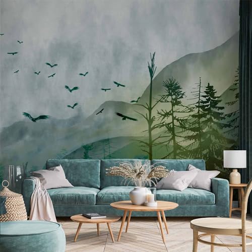 Wall Mural Landscape 77x55 in - Peel and Stick Self-Adhesive Wallpaper Removable Large Sticker Foil Wall Decor Print Picture Design Forest Mountains Green Nature Like Painted c-A-10017-a-a - color: #20, size: 55" x 77"